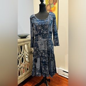 Chelsea & Theodore blue/cream print dress size M